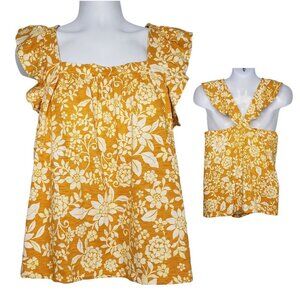 Laura Conrad Floral Ruffle Sleeve Cross Back Tank Top Cottagecore Size XXL NWT